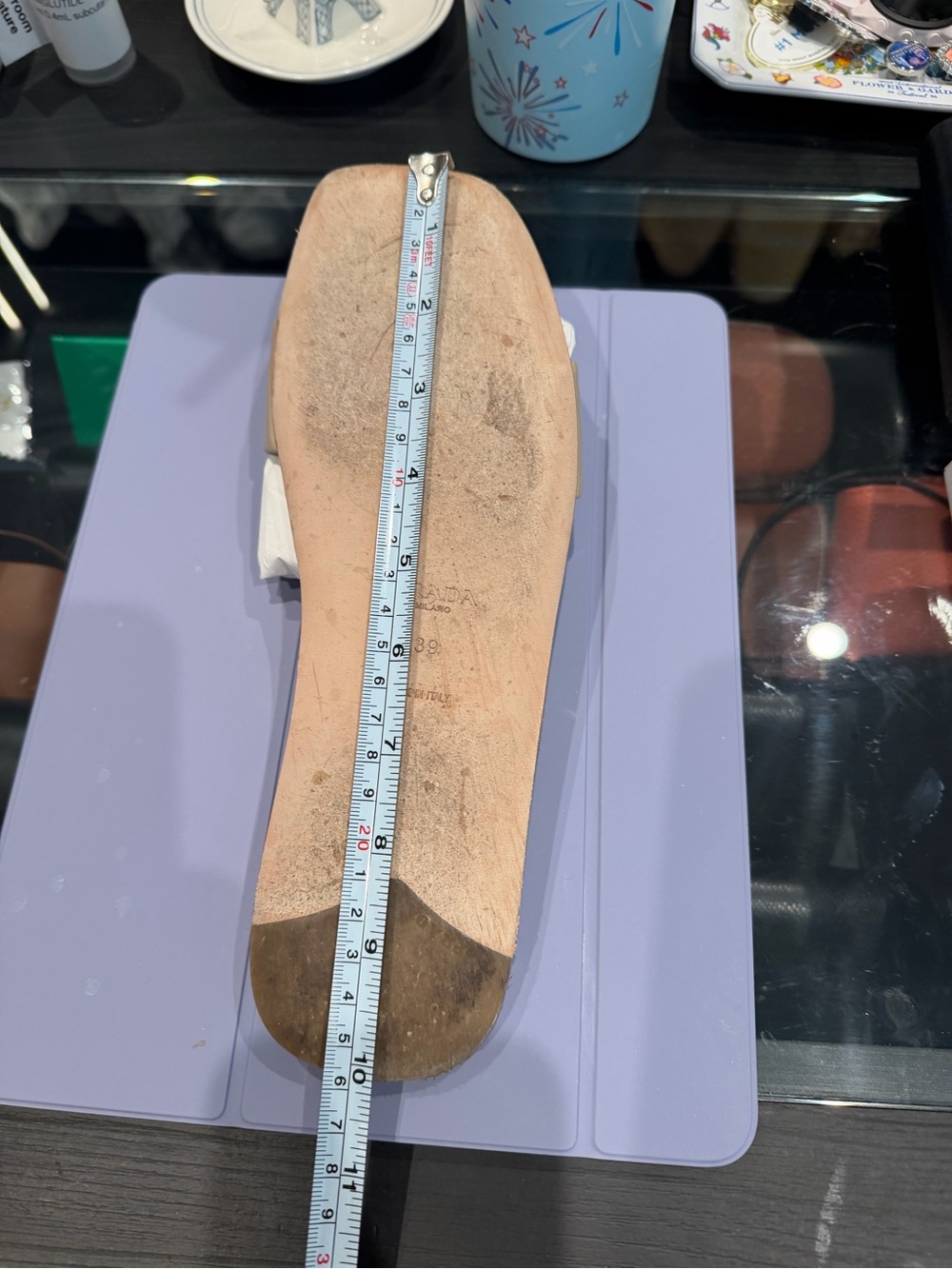 Prada Beige Leather Slide Mules with Triangle Logo - Picture 7 of 7